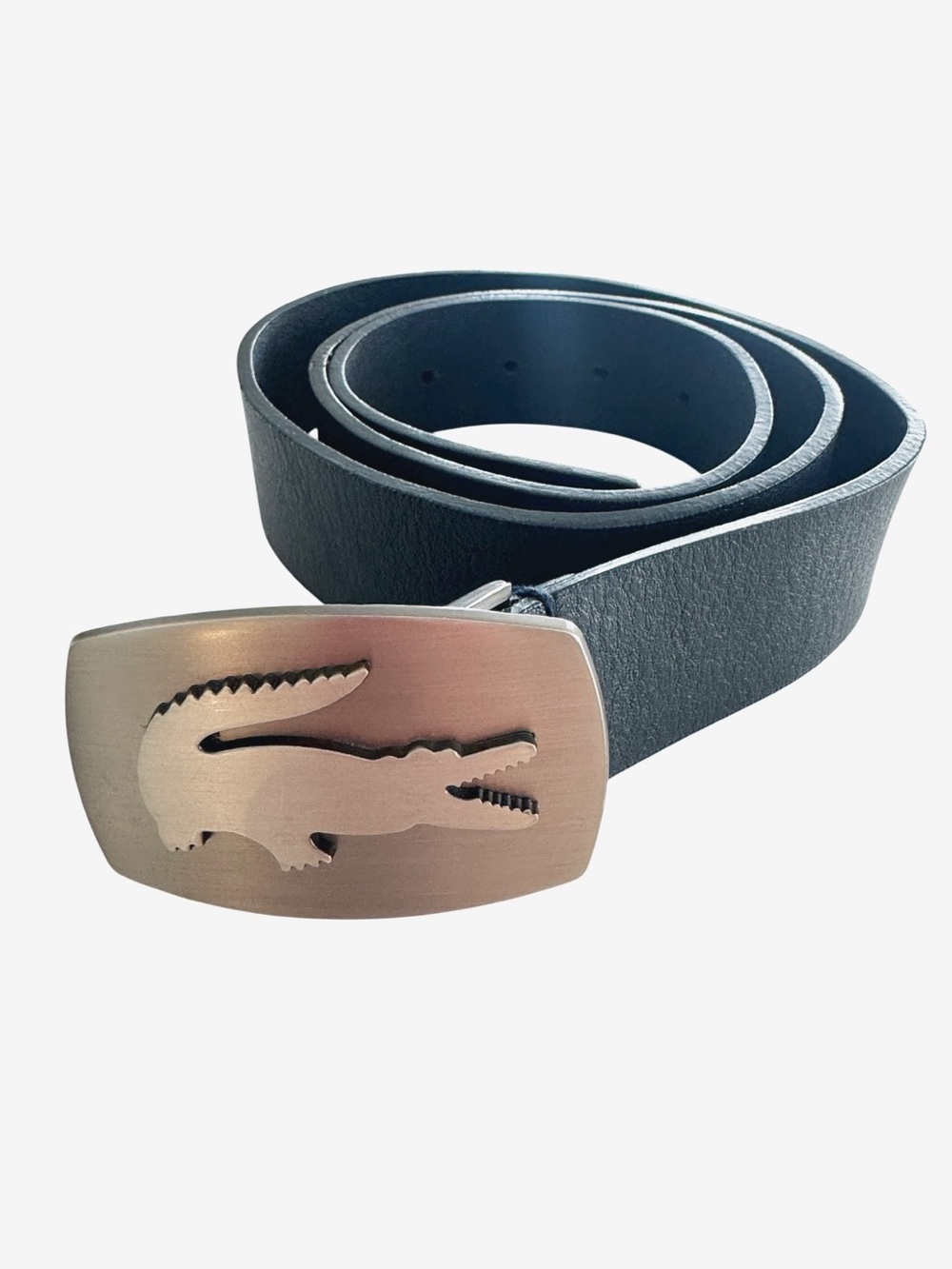 Lacoste Black Leather Belt With Brushed Silver Buckle Size 36